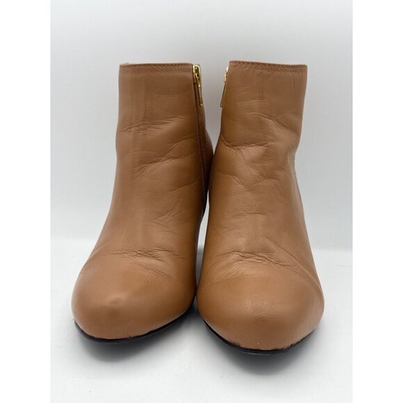 Leather Ankle Boots With Mid Heel & Gold Zip Closure Size 7 - Picture 2 of 7
